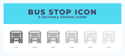 Bus stop icon set with different stroke. Design elements for logo. Vector illustration.