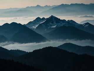 Canvas Print - Dark blue Alps silhouette against a white background.