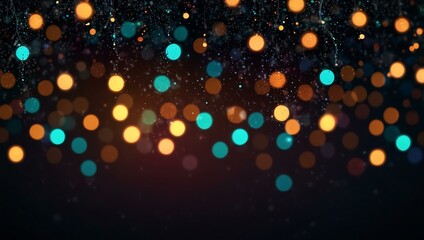 Sticker - Dark glittery disco background with Christmas lights and bokeh.