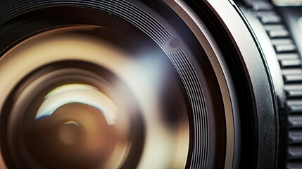 Poster - Close-up shot of a DSLR lens aperture with colored highlights.