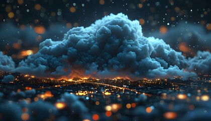 Wall Mural - Illuminated digital cloud amidst a starry night, embodying the essence of future technology and innovative cloud computing advancements.