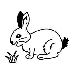 Canvas Print - Hand drawn icon of rabbit eating grass 