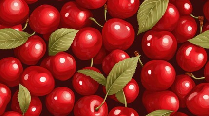 Wall Mural - Seamless pattern of adorable cherries ideal for textiles wrapping and wallpaper Background featuring sweet ripe cherries