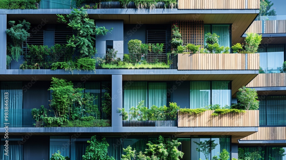 Eco-friendly building. Sustainable office building with garden on ...