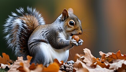 Wall Mural - Eastern gray squirrel enjoying a delicious acorn snack