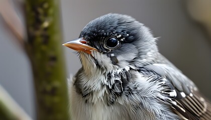 Wall Mural - Detailed glimpse of a juvenile Common Chaffinch perched delicately, showcasing its captivating plumage and curious expressions.