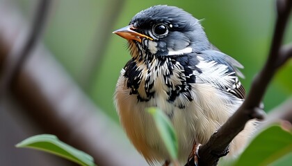 Wall Mural - Detailed glimpse of a juvenile Common Chaffinch perched delicately, showcasing its captivating plumage and curious expressions.