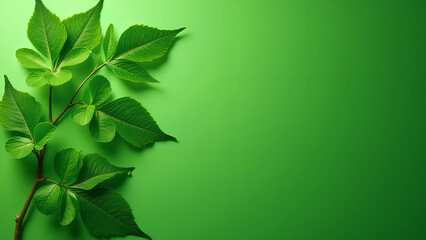 fresh moringa leaves on green background top view with copy space