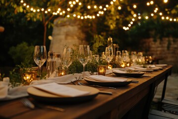 Wall Mural - Rustic farm-to-table dinner party setup