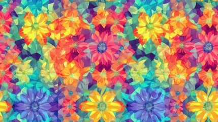 Kaleidoscopic rainbow floral abstract seamless pattern design