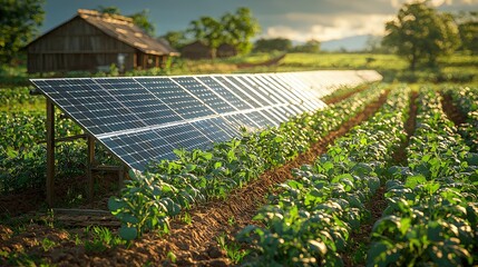 Wall Mural - Solar Panels in Field of Green Plants