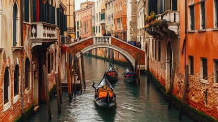 Poster - Gondolas Navigating a Narrow Venetian Canal