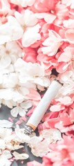 Poster - Stylish Cigarette on Pink and White Petals - High Contrast Floral