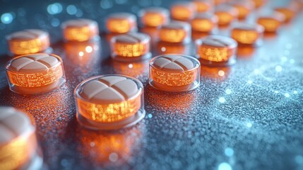 Wall Mural - Futuristic Pills with Digital Circuitry on a Blue Background