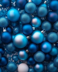 Poster - Bright Frosty Aerial View of Symmetrical Geometric Patterns with Blue Christmas Ornaments - Cool Toned, Intricate, and Textured