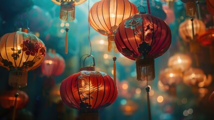 Wall Mural - Elegant Chinese silk lanterns.