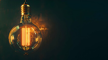 A Vintage Light Bulb Hanging Against a Dark, Textured Background, Illuminating the Surrounding Area with Warm, Golden Light, Creating a Sense of Nostalgia and Ambiance.