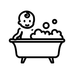 Sticker - Vector black line icon for Baby bath