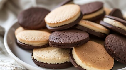 Wall Mural - Round biscuits with a fondant coating that is partially choco and partly vanilla