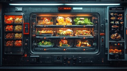 Canvas Print - Futuristic Food Vending Machine with Delicious Meals