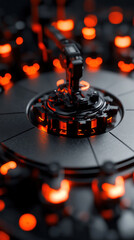 Poster - A robot is surrounded by many glowing lights. The robot is surrounded by a circle of lights, and the lights are glowing in different colors. The robot is the center of attention