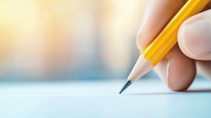 Wall Mural - A close up shot of a student hand holding a pencil and writing on a piece of paper, emphasizing the act of learning and knowledge acquisition.