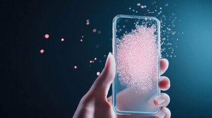 Wall Mural - A hand holding a smartphone with a fingerprint scanner, showcasing biometric security measures for mobile devices.