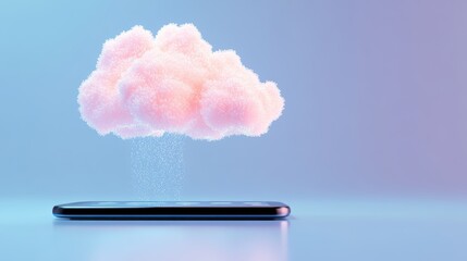 Poster - A stylized illustration of a mobile app icon being downloaded from the cloud, representing the availability and accessibility of mobile applications.