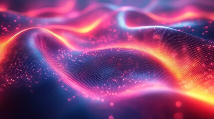Poster - Abstract Wavy Pattern with Glowing Dots and Bokeh Lights