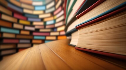 Wall Mural - A photo of a library filled with books in various languages, symbolizing global knowledge access.