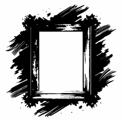 Artistic Grunge Brush Frame Vector Illustration in Black and White