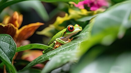 Sticker - Red-Eyed Tree Frog Perched on a Leaf