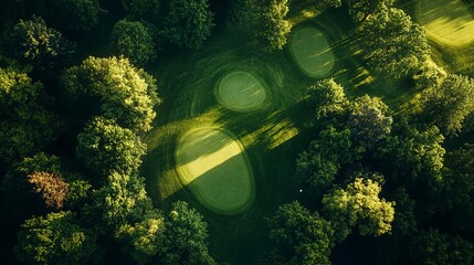 Canvas Print - Aerial view of a lush golf course with greenery and trees