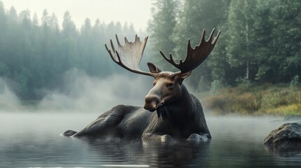 Sticker - Moose in the Foggy Forest