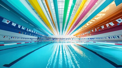 Wall Mural - a vibrant swimming pool captures the spirit of champions, where aspirations take flight and limits a