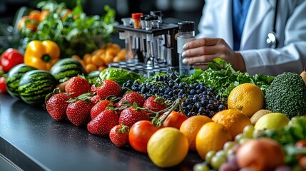 Wall Mural - Lab Scientist Analyzing Fresh Fruits and Vegetables for Health Research