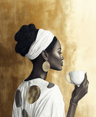 Canvas Print - Schwarze Frau mit Kaffee