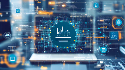 Wall Mural - 
Data Governance and Compliance Solutions, data governance and compliance solutions with an image depicting data professionals implementing policies, procedures, and technologies to ensure data qualit