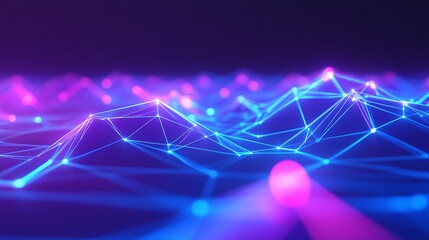 Poster - A vibrant digital landscape featuring neon connections and glowing nodes, representing data flow and technology innovation.