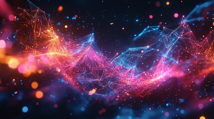 A vibrant, abstract digital landscape featuring glowing lines and colorful particles, perfect for tech and design projects.