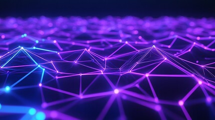 Poster - A vibrant network of glowing purple and blue nodes interconnected by lines, creating a futuristic digital landscape.