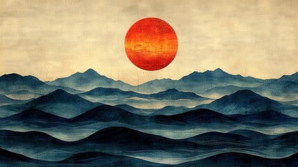 Sticker - Abstract Sunset Over Mountains with Grunge Texture