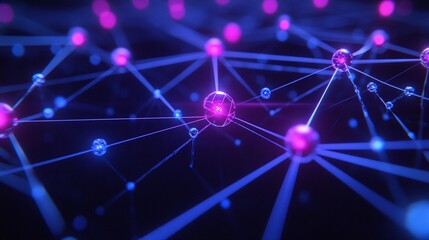 Poster - Abstract connection in vibrant colors showcasing a network of nodes and strands symbolizing technology and digital communication.