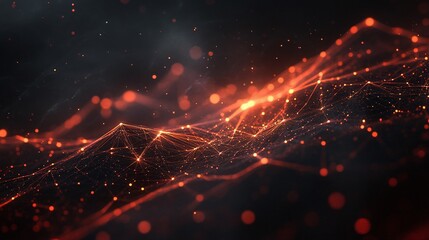 Poster - abstract digital background featuring glowing lines and particles in shades of orange and black, ide