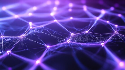 Wall Mural - Abstract digital network background with glowing nodes and connections in vibrant purple colors.