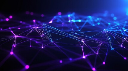 Poster - Abstract digital network with glowing lines and nodes, representing technology, communication, and connectivity in vibrant colors.