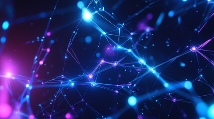 Poster - Abstract network connection with blue and purple lights, representing technology and data flow in a digital universe.