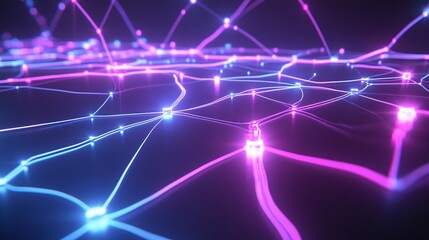 Poster - Abstract network of glowing connections in vibrant colors, representing technology and digital communication.