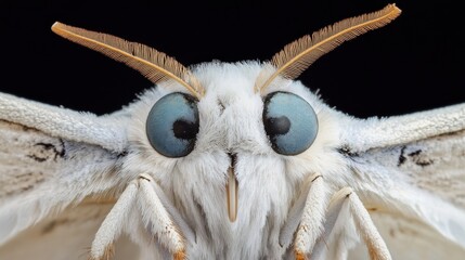 Wall Mural - Close-Up Portrait of a White Moth with Striking Blue Eyes