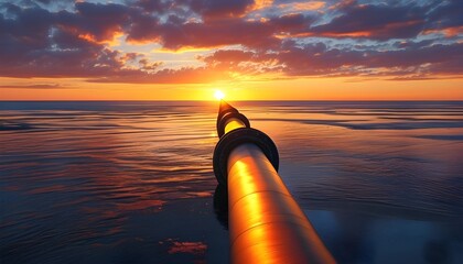 Pipe silhouetted against a vibrant sunset horizon